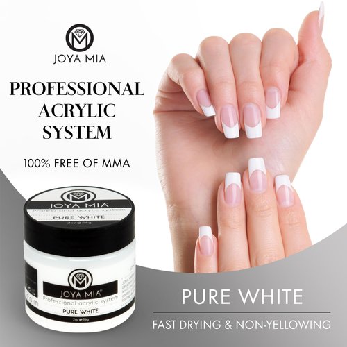Acrylic Powder for Nails, Super Adhesion Acrylic Nail Powder, Professional Colored Acrylic Nail Powder for Flawless & Beautiful Acrylic Nail Enhancements, Pure White, 2 oz - Joya Mia