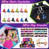 Winrayk 84Pcs 80s 90s Party Favors Birthday Supplies Shutter Glasses Gift Box Glove Necklace Hair Tie Glow Sticker Slap Bracelet Keychain Adult Teen Kid Retro Hip Hop 80s 90s Party Supplies Decoration