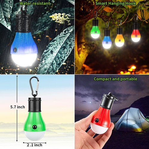 Doukey Tent Lamp Portable LED Tent Lights Hurricane Emergency Light Bulbs Hook LED Camping Lights LED Lantern Flashlight Camping Lanterns for Power Outages Camping Hiking Backpacking Fishing (4 Packs)
