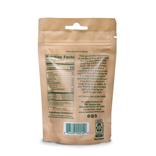 Honestly Cranberry - Unsweetened Dried Cranberries - No Added Sugars, Juices, or Oils - Non-GMO - Wisconsin Grown (1 oz)