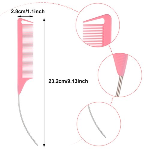 3 Pcs Rat Tail Combs, Mabor C Curved Parting Rat Combs Teasing Fine Tooth Comb with Bend Steel Needle Carbon Fiber Pin Tail Comb for Hair Styling Tools Hair Comb for Parting Women Barber