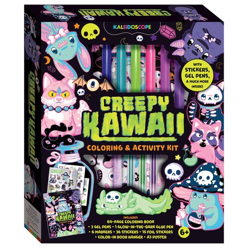 Hinkler Kaleidoscope: Creepy Kawaii Coloring & Activity Kit - Kids Cute Halloween Themed Coloring Book w/Glitter Stationery, Stickers & More, Ages 6+