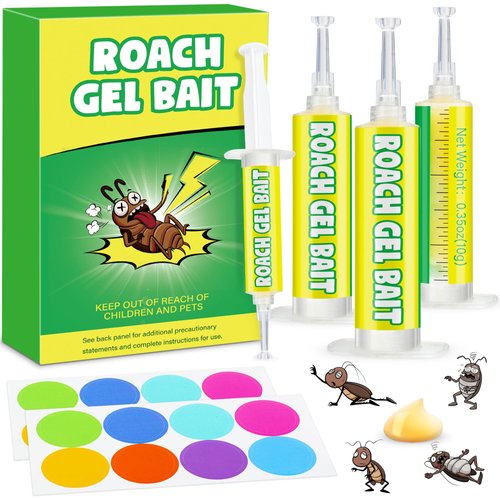 12 Pack Roach Gel Bait for Indoor Use - Cockroach Killer Gel with Easy Placement Stickers, Long-Lasting Mess-Free Formula for Kitchen, Bathroom, Basement & Hidden Areas Pest Control
