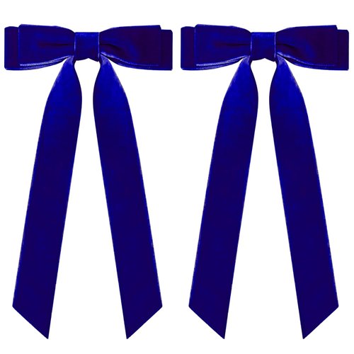 2PCS Velvet Hair Bows Ribbon Hair Clips, Alligator Hair Pins, Ponytail Holder Accessories Sides Metal Hair Bow Barrettes Hair Accessories for Women Girls Kids (Blue)