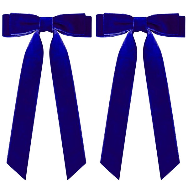 2PCS Velvet Hair Bows Ribbon Hair Clips, Alligator Hair Pins, Ponytail Holder Accessories Sides Metal Hair Bow Barrettes Hair Accessories for Women Girls Kids (Blue)