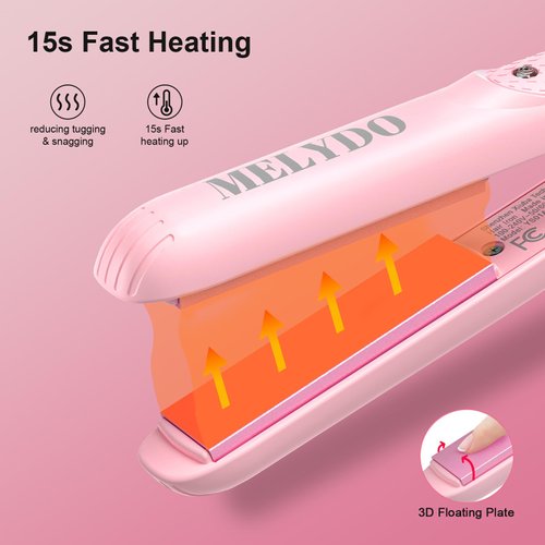 MELYDO Mini Portable Flat Iron, 0.7 Inch Dual Voltage Hair Straightener - Small Flat Irons Hair Straightener for Short Hair, Curls Bangs, Worldwide Use Travel Flat Iron, Pink