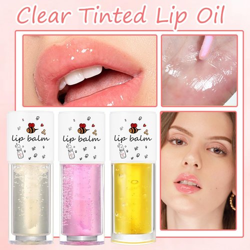 XMXueMei 3PCS Hydrating Lip Glow Oil,Moisturizing Transparent Toot Lip Oil Gloss with Big Brush Head,Tinted Lip Balm Non-sticky Long Lasting Nourishing Plumping Lip Gloss