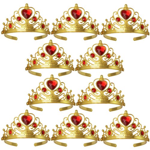 Princess Dress Up Crowns for Little Girls Gold Plastic Tiaras Crown Set Party Favors Red Tiaras Tiaras and Crowns for Costume Accessories (10 Pack)