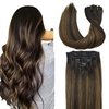 GOO GOO Clip in Hair Extensions Real Human Hair, 12inch 85g 7Pcs, 2/6/2 Balayage Dark Brown to Chestnut Brown, Remy Human Hair Extensions Clip ins for Women, Natural Human Hair