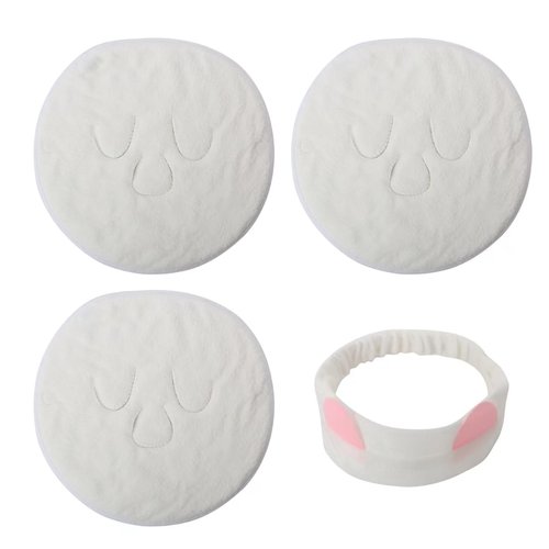 AMUYUKEJI【3 pack Reusable Face Towel Mask and【1 pack 】 hair band, Comfortable snowflake cotton, For warming the face before applying a mask to open the pores and increase blood circulation