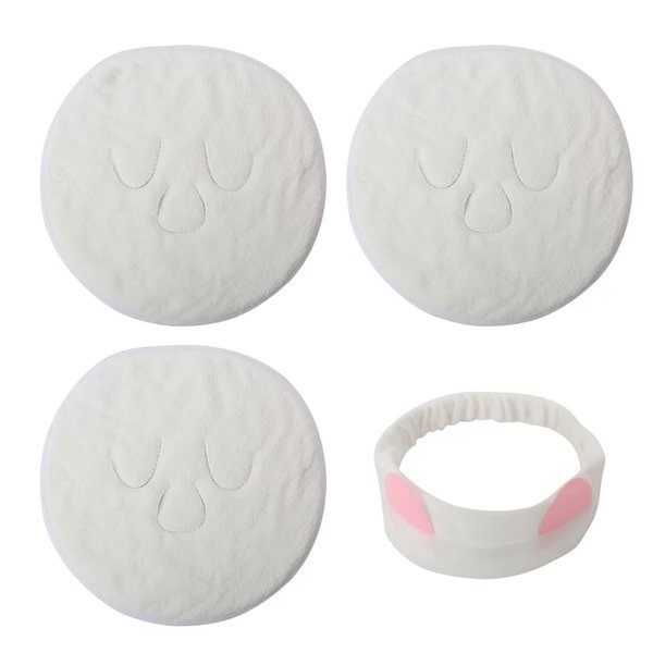 AMUYUKEJI【3 pack Reusable Face Towel Mask and【1 pack 】 hair band, Comfortable snowflake cotton, For warming the face before applying a mask to open the pores and increase blood circulation
