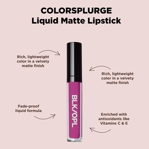 Black Opal BLK/OPL COLORSPLURGE Liquid Matte Lipstick, Fab Fuchsia — long-lasting, enriched with Vitamins C & E, paraben-free, cruelty-free