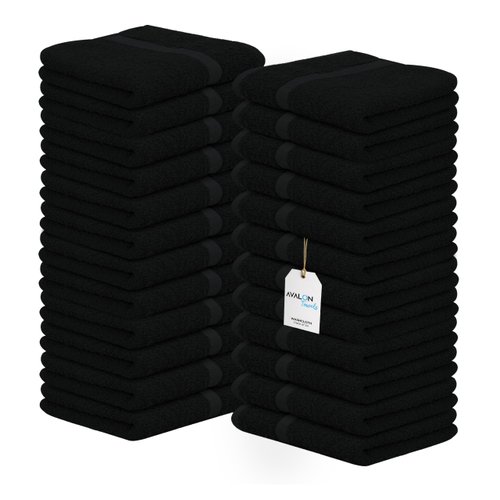 Avalon Towels Cotton Washcloths – (Pack of 24) Size 12x12 Inches Ring Spun, Super Absorbent, Soft Face Towels, Gym Towels, Hotel and Spa Quality, Multipurpose Towels Reusable Fingertip Towels (Black)