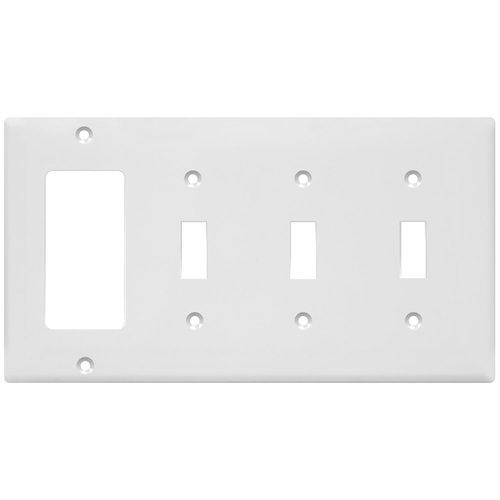 ENERLITES Combination Triple Toggle/Single Decorator Rocker Outlet Wall Plate, Standard Size 4-Gang Light Switch Cover (4.50" x 8.19"), Polycarbonate Thermoplastic, UL Listed，881331-W, 1. White