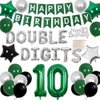 Cheereveal 10th Birthday Decorations Green for Boys Girls Double Digits Birthday Party Supplies Happy Birthday Banner Cake Topper for 10 Year Old Birthday Decor