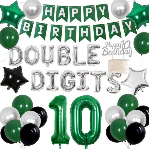 Cheereveal 10th Birthday Decorations Green for Boys Girls Double Digits Birthday Party Supplies H...