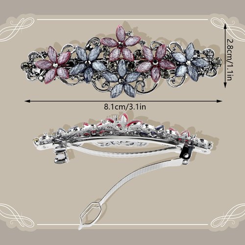 Teaaha 2 PCS Elegant Hair Clips Rhinestones Hair Barrettes for Women Thick Hair Sparkly Glitter Fashion Flowers Hairpin French Style Vintage Hair Accessoires for Women and Girls