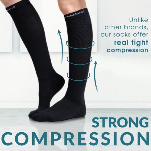 CompressionZ Compression Socks For Men & Women - 30 40 mmHG Graduated Medical Compression - Travel, Edema - Swelling in Feet & Legs - M, Black