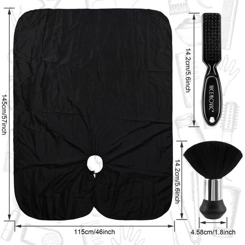 NICEMOVIC Hair Cutting Barber Cape with Neck Duster Brush and Barber Brush, Professional Barber Accessories Cleaning Supplies for Salon Haircut Styling (Black)