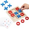 Seenelling Jumbo Wooden Tic Tac Toe Game Dementia Activities for Alzheimers Seniors with Matching and Puzzle Templates XO Chess Board Game for Elderly Engaging Table Decor(Blue, Red)
