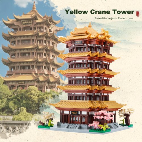 COZYMASS Chinese Ancient Architecture Micro Building Blocks Set Yellow Crane Tower Mini Bricks Model Kit for Toy Present Adults and Kids