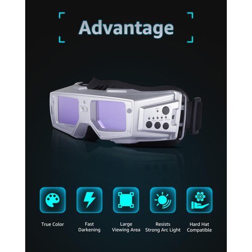 MANUSAGE True Color Welding Goggles Auto Darkening, Welding Mask Auto Darkening with 2 Sensors Shade 5-13, Welding Glasses Auto Darkening Perfect for Wearing a Hat While Doing TIG MIG ARC