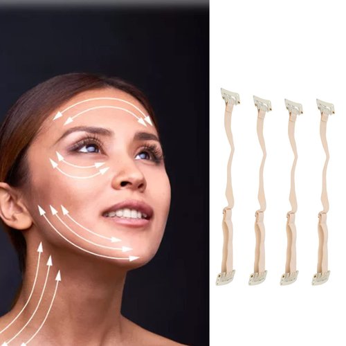 Face Bands with Clips 4Pcs Women Adjustable Elastic Band Face Lifting Stretching Strap Face Lifting Patch for Hair White
