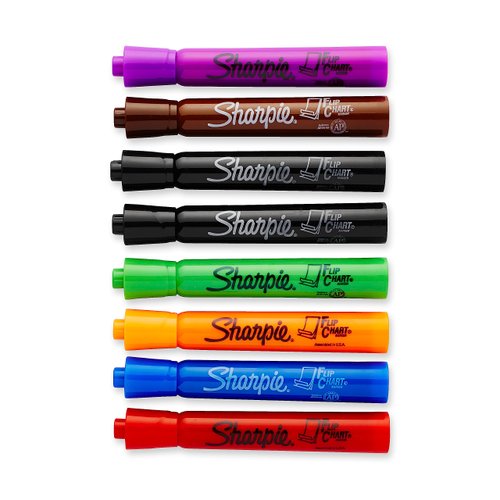 SHARPIE Flip Chart Markers, Bullet Tip, Assorted Colors, 8 Pack, Low-Odor, Squeak-Free