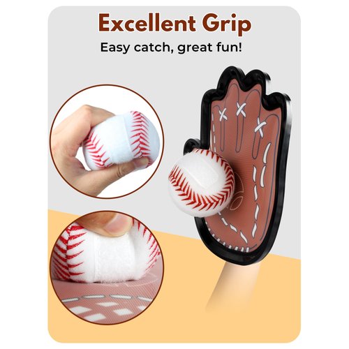 Toss and Catch Ball Game, Baseball Camping/Yard/Outdoor Sports Toy for Kids, Outdoor Family Games for Kids and Adults with 2 Soft Sticky Balls and 2 Upgraded Paddles, Ages 3-8+