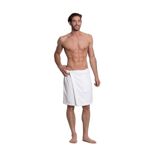Turkuoise Men's 100% Cotton Terry Velour Bath Towel Wrap Made in Turkey (White)