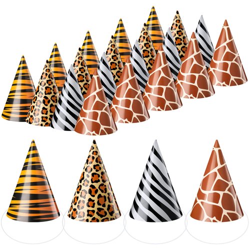 24 Pieces Safari Party Hats Jungle Animal Safari Theme Birthday Party Cone Paper Hats for Kids Wild One Birthday Decorations Zoo Party Supplies Favor