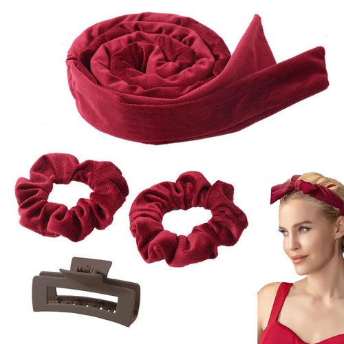 Heatless Hair Curlers for Long Hair Hair Curlers to Sleep In No Heat Hair Curlers Long Heatless Curling Rod Hair Curler Without Heat Soft Heatless Curling Rod Headband for medium long hair (Claret)