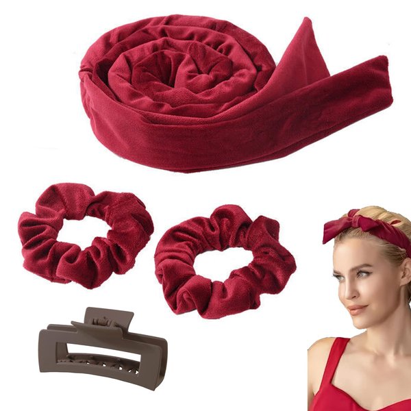 Heatless Hair Curlers for Long Hair Hair Curlers to Sleep In No Heat Hair Curlers Long Heatless Curling Rod Hair Curler Without Heat Soft Heatless Curling Rod Headband for medium long hair (Claret)