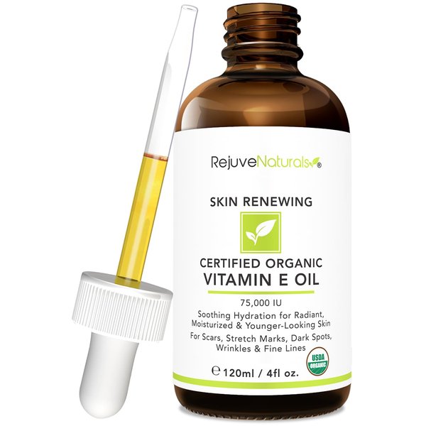 Vitamin E Oil - 100% All Natural & USDA Organic (LARGE 4oz Bottle) Repair Dry, Damaged Skin from Surgery & Acne, Age Spots & Wrinkles. For Radiant, Hydrated & Youthful Skin. Face & Body Moisturizer