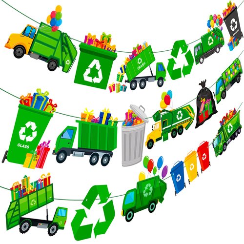 Garbage Truck Banners 2Pcs Trash Truck Party Decorations Garbage Truck Birthday Decoration Trash Car Party Cutout Banners for Recycling Waste Management Baby Shower Supplies