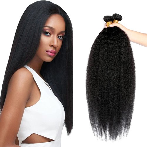 NiegMeag Remy Hair Kinky Straight Bundles Human Hair Natural Black 10 10 10 Inch Kinky Straight Unprocessed Brazilian Yaki Straight 3 Bundles Double Weft Remy Hair Extensions