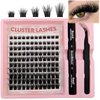 Fluffy Lash Clusters Kit 120pcs DIY Lash Extension Kit, Wispy Lash Clusters Kit Natural 8-16mm D Curl Eyelashes Extension Kit with Lash Bond and Seal and Lash Tweezers.(120P-YE-Kit)