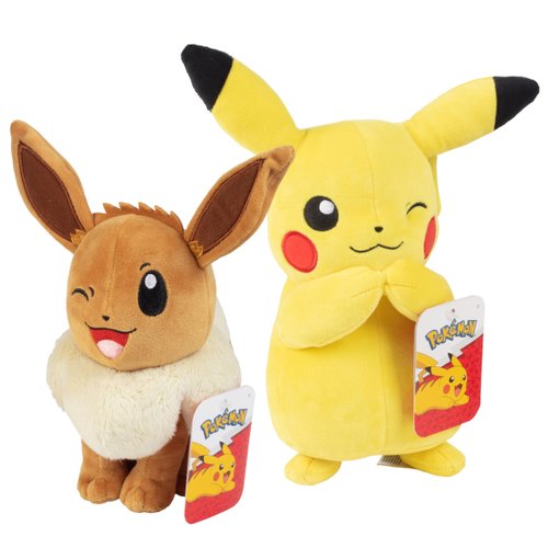 Pokemon 8" Eevee & Pikachu Plush, 2-Pack - Let's Go Starters - Officially Licensed - Authentic Soft Stuffed Animal Toy Figures - Valentine's Day & Easter Basket Stuffer Gift for Kids, Boys, Girls - 2+