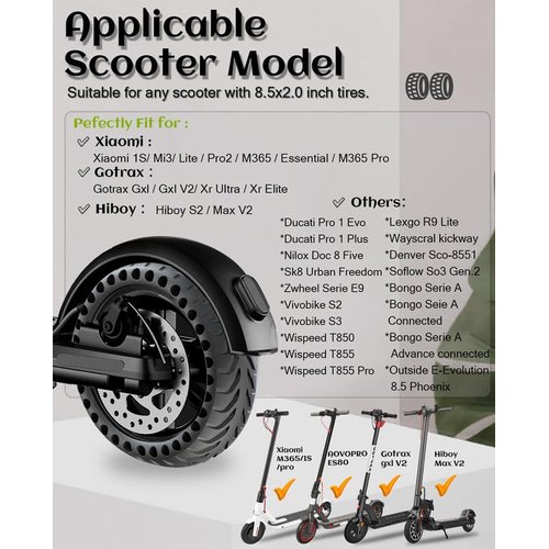 GLDYTIMES 8.5 Inch Scooter Tires, 50/75-6.1 Solid Tire for Hover 1 Journey Jive Pioneer Gotrax GXL V2 XR AOVOPRO ES80 Razor c25 iScooter i9s, 8 1/2 Honeycomb Kick Scooter Front Rear Replacement Wheels