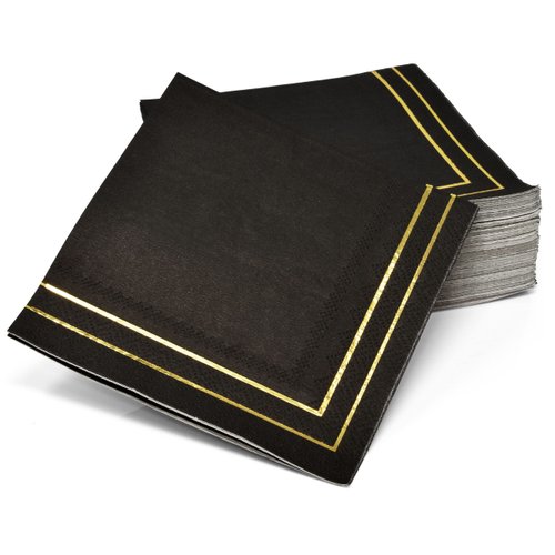 Gift Boutique 100 Gold and Black Cocktail Beverage Napkins 3 Ply Metallic Gold Foil Trim Stripe Disposable Paper Dessert Napkin for Wedding Holiday Baby Shower Graduation Party Supplies Decorations