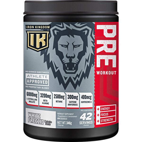 Iron Kingdom Pre Workout Powder for Men & Women Caffeine, Beta Alanine & Aminos for Intense Focus Endurance & Pump - Preworkout Energy Drink Powder Natural White Freezie - 42 Servings