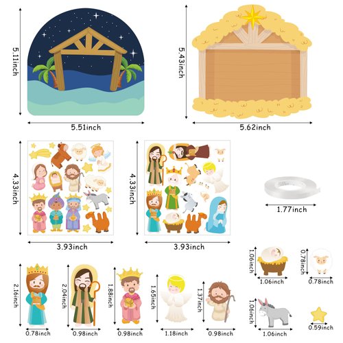 WATINC 80pcs Christmas Make a Nativity Scene Sticker Hanging Ornament, Christ Jesus Craft Kids Xmas DIY Nativity Hang Pendant Gift Tags Religious Christian Party Decorations for Tree Wall Home Decor