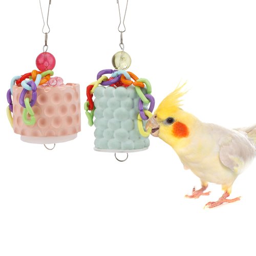 Wontee Bird Beak Grinding Stone Bird Calcium Block Chewing Treats Toy for Budgies Cockatiels Conures Quaker Senegal Parrot, 2PCS (Orange+Green)