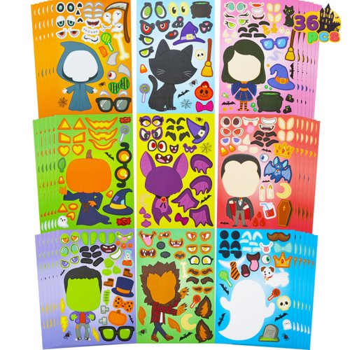JOYIN 36 PCS Halloween Craft Stickers Party Favors Make a Face Stickers Witch Vampire Self Adhesive DIY Stickers for Halloween Kids, Party Game Stickers, Kids Party Favor Supplies Craft