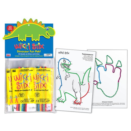 WIKKI STIX Dinosaur Party Favors, 13 Favors for Goodie Bags, Plus Dinosaur Footprint Sheets for Extra Games and Decorations, Ages 3 & Up.