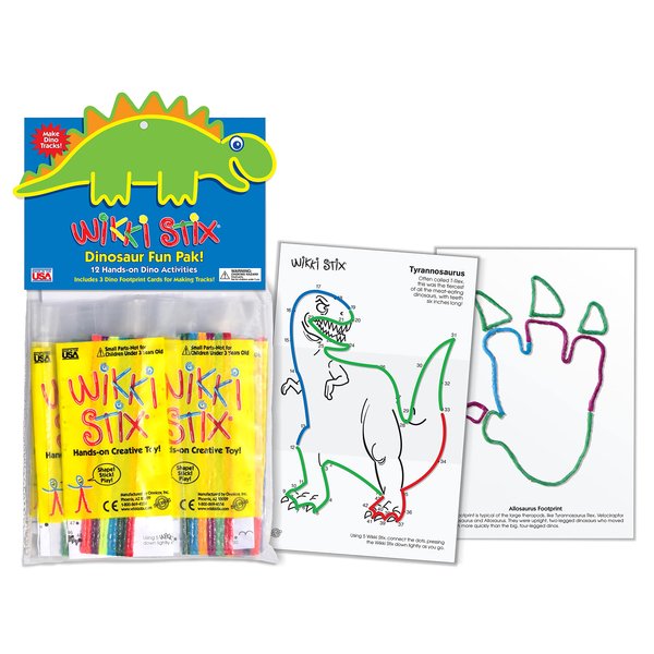 WIKKI STIX Dinosaur Party Favors, 13 Favors for Goodie Bags, Plus Dinosaur Footprint Sheets for Extra Games and Decorations, Ages 3 & Up.