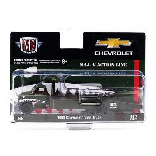 M2 1968 Chevy C60 Flatbed Truck #68 Matt Dark Green with Graphics Maj. G Action Line Limited Edition to 21120 Pieces Worldwide 1/64 Diecast Model Machines 39100-HS01
