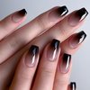 24 Pcs French Tip Press on Nails Short Coffin Black White Gradient Fake Nails with Design Full Cover Glossy Glue on Nails Reusable Artificial Nails for Women Girls Nail Decoration