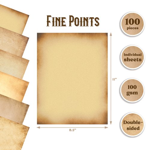 Better Office Products Stationery Paper, 100 Sheets, Aged Look Vintage Antique Old Fashion Parchment Paper, Letter Size 8.5 x 11 inch, Double Sided Printing Paper, 6 Designs, 100 Pack