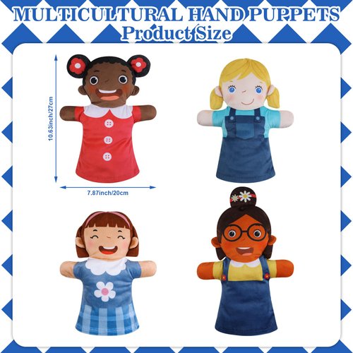 Poen 8 Pcs Hand Puppets Set for Kids Multicultural Hand Puppets Bulk Soft Plush for Toddlers Learning Interaction Suitable for Home Daycare School Classroom Role Play Puppet Theater Shows(Smile)